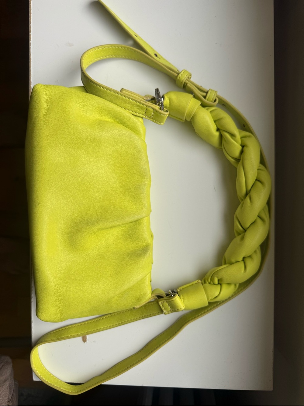 Mango Neon Yellow Braided Strap Shoulder Bag